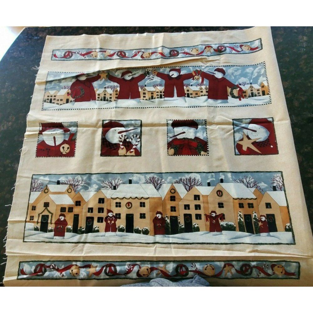 Frostys Town Fabric Panel Kathy Schmitz Moda Snowman Winter Christmas Snow Quilt